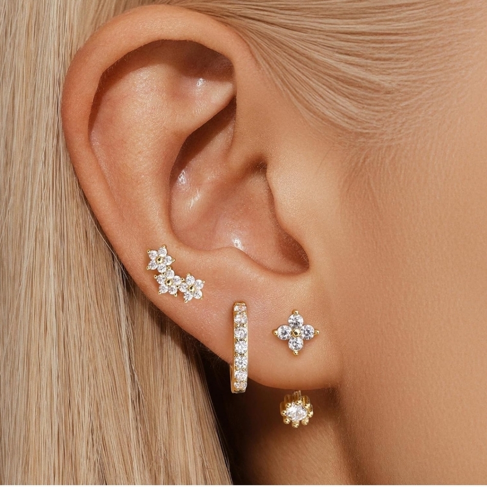 Elegant Gold and Silver Floral Earrings - Picture 1 of 6
